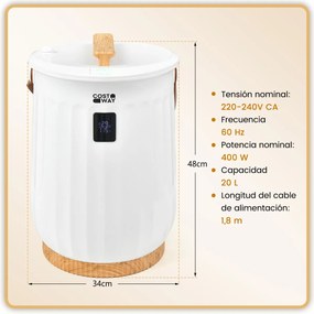 Aquecedor de toalhas de banho com balde de 20L com 4 configurações de tempo e desligamento automático 34 x 34 x 48 cm branco