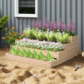 Floreira de jardim quadrada sem fundo 113 x 113 x 46 cm, com 4 níveis, para ervas aromáticas, legumes, frutas e flores, cor natural
