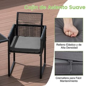 Conjunto de mobiliário de jardim em rattan PE com encosto rebatível e almofadas confortáveis Preto