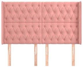 Cabeceira cama c/ abas veludo 163x16x118/128 cm rosa