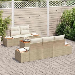 Conjunto de Sofá de Jardim de 6 Peças com Almofadas Bege em Rattan Sin