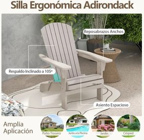 Conjunto de 2 cadeiras Jardim Adirondack dobráveis de madeira com encosto e apoio para os braços Cinzentas