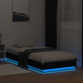 Estrutura de cama com luzes LED 90x200 cm preto