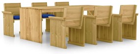 vidaXL 7 pcs conj. de jantar p/ jardim c/ almofadões pinho impregnado