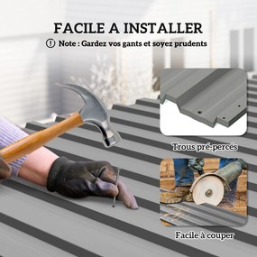 Conjunto de 12 painéis em aço galvanizado resistentes às intempéries, cinza claro, dimensões de cada painel: 129 cm (C) x 45 cm (L)