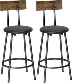 HOMCOM Conjunto 2 Bancos de Bar com Encosto e Apoio de Pés Estofados em PU 41x47x92 cm Preto | Aosom Portugal