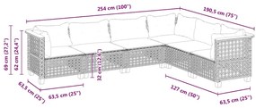 6 pcs conjunto de sofás p/ jardim com almofadões vime PE bege