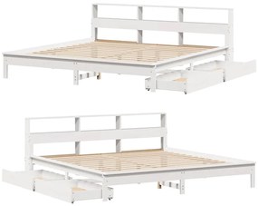 Cama com estante sem colchão 200x200 cm pinho maciço branco