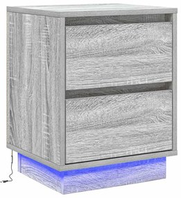Criado-Mudo com Luzes LED Cinza Sonoma 39x34,5x50 cm