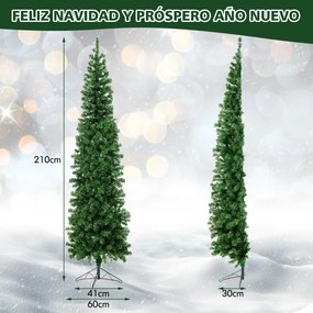 Árvore de Natal de 210 cm em forma de meia árvore pré-iluminada com economia de espaço 450 pontas de ramos 150 luzes LED Suporte de metal dobrável