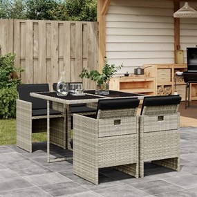vidaXL 5 pcs conjunto de jantar p/ jardim c/ almofadões cinzento claro
