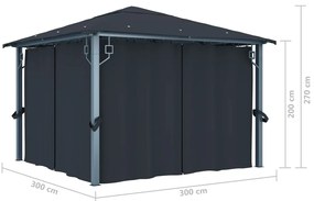 Gazebo com cortina 300x300 cm alumínio antracite