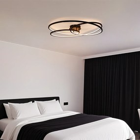 Candeeiro de teto preto 78 cm com LED regulável em 3 níveis - Rowin