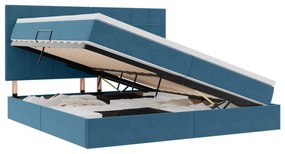 vidaXL Cama com arrumação e LED Azul Escuro 200 x 200 cm Veludo