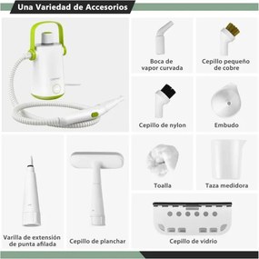 Máquina portátil de limpeza a vapor de 1000w com tanque de água de 300ml, mangueira estendida e vaporizador de roupas de cabo longo Branco