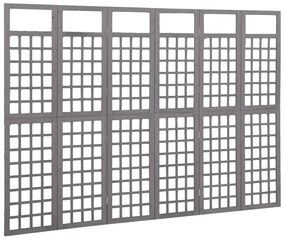 Biombo/treliça 6 painéis abeto maciço 242,5x180 cm cinzento