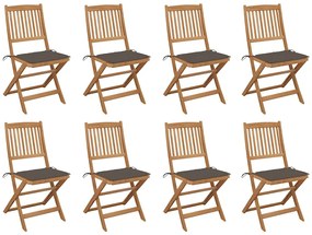 vidaXL Cadeiras de exterior dobráveis c/ almofadões 8pcs acácia maciça