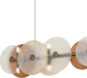 Candeeiro Suspenso Art Deco Bronze com Vidro Âmbar Linear 8 Luzes - Text