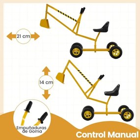 Conjunto de escavadora com assento giratório de 360 graus, 2 braços e 4 rodas antiderrapantes para crianças, 122 x 40 x 66 cm, amarelo