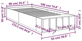 Estrutura cama 90x190 cm derivados de madeira cinzento sonoma