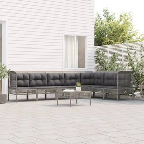 8 pcs conjunto lounge de jardim c/ almofadões vime PE cinzento