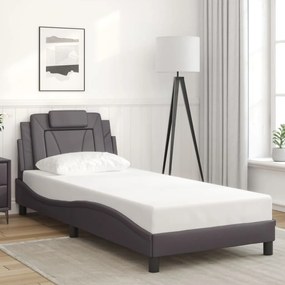 vidaXL Estrutura cama c/ cabeceira 90x200 cm couro artificial cinzento
