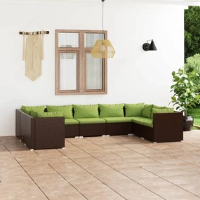 vidaXL 9 pcs conjunto lounge de jardim c/ almofadões vime PE castanho