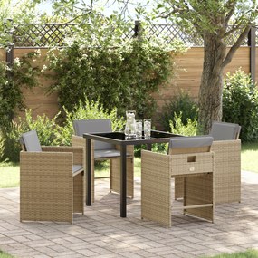 Conjunto de Jantar de Jardim vidaXL com Almofadas Bege em Rattan Polié