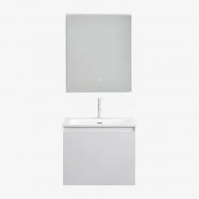 Conjunto De Móveis De Banheiro Em Madeira Macrae Com Pia Integrada Branco & Led Retangular E Anti-embaciamento 60x70 Cm Riben & Branco - Sklum