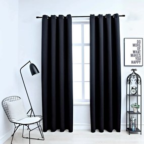 Cortinas blackout com argolas em metal 2 pcs 140x175 cm preto