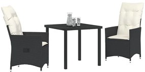Conjunto de Jantar de Jardim com 3 Peças e Almofadas em Poly Rattan Pr
