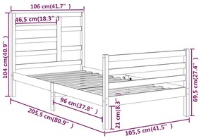 Estrutura de cama 100x200 cm madeira maciça branco