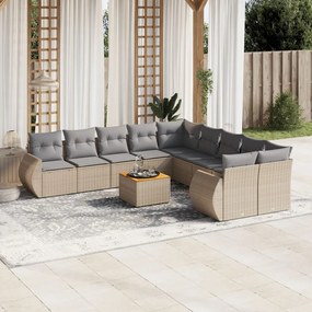 11 pcs conjunto sofás de jardim c/ almofadões vime PE bege