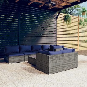 vidaXL 8 pcs conjunto lounge de jardim c/ almofadões vime PE cinzento
