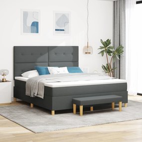 vidaXL Cama Box Spring com Colchão e Banco Cinza Escuro 180x200 cm Tecido