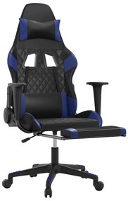 Cadeira gaming c/ apoio para pés couro artificial preto e azul