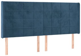 Cabeceira cama c/ luzes LED veludo 203x16x118/128cm azul-escuro