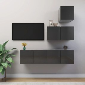 vidaXL 4 pcs conjunto de móveis de TV contraplacado cinzento brilhante