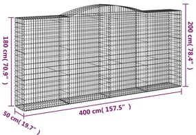 Cestos gabião arqueados 4pcs 400x50x180/200cm ferro galvanizado