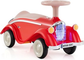 Andarilho montar carro clássico deslizante com volante, buzina, luz LED e espaço de armazenamento sob o assento para crianças de 19 a 36 meses Vermelh