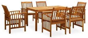 3058087 vidaXL 7 pcs conjunto de jantar p/ jardim c/ almofadões acácia maciça