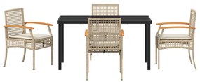 Conjunto de Jantar de Jardim 5 Peças com Almofadas Vime Poly Bege