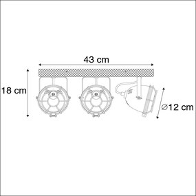 Ponto industrial marrom ferrugem com madeira 3-luz inclinável - Gina Industrial