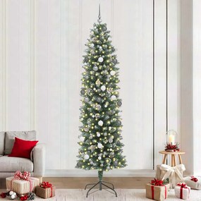 vidaXL Árvore Slim de Natal Artificial Verde e Branco 240 cm