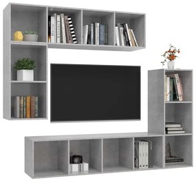 Conjunto móveis de TV 4 pcs madeira processada cinzento cimento