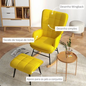 Poltrona Baloiço com Apoio para os Pés Poltrona Relax com Almofada Acolchoada e Anti-Tombo 64x89x90 cm Amarelo