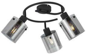 Foco de teto de design preto com vidro fumê redondo 3 luzes - Domo Moderno