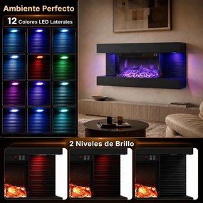 Lareira Elétrica Encastrável, 82 x 20,6 x 41,8 cm, Visão Tripla, Preto