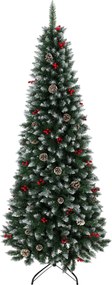 HOMCOM Árvore de Natal Nevada Tipo Lápis 210 cm Estreita com Bagas Vermelhas, Pinhas e 818 Pontas Verde | Aosom Portugal