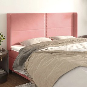 Cabeceira cama c/ abas veludo 163x16x118/128 cm rosa